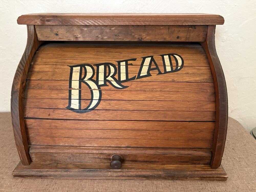 Vintage Roll Top Bread Box Top Storage Primitive Rustic Farmhouse Wood